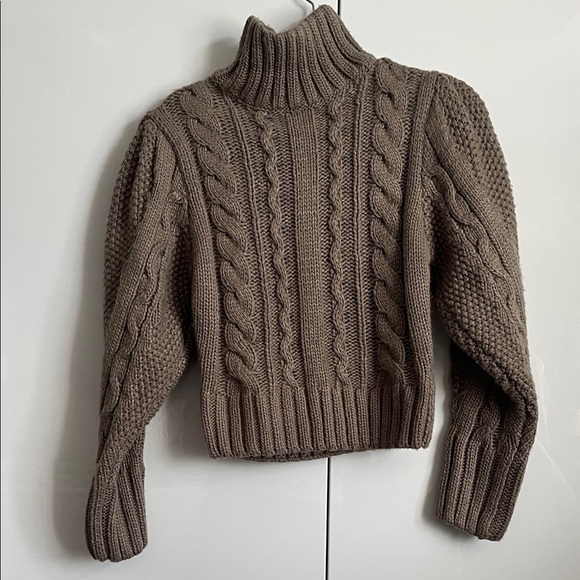 ASTR REVOLVE Taupe Brown Cable Knit Turtleneck Cropped Sweater, Size M - Picture 14 of 15